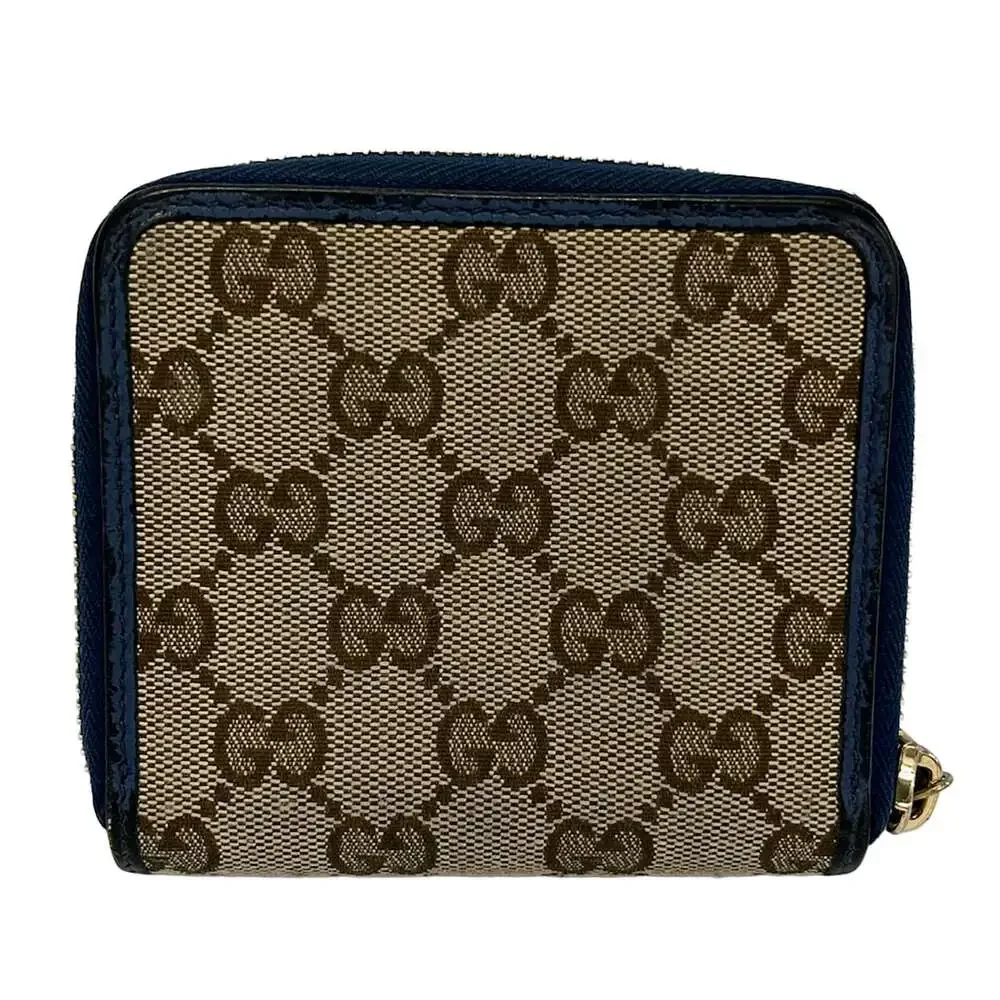Gucci GG Bifold Wallet 346056 Beige Brown Blue Gray Jacquard Leather - Picture 2 of 7